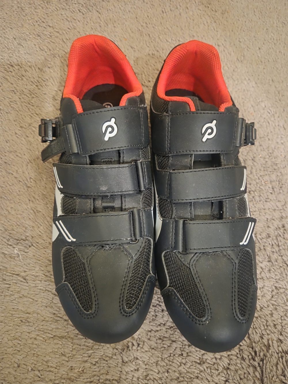 Peloton Men's Athletic Cycling Shoes - Black with Red Interior
